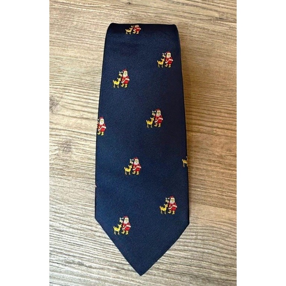 Vtg Brooks Brothers Silk Woven Tie Navy Embroidered Santa Claus Christmas Novelt